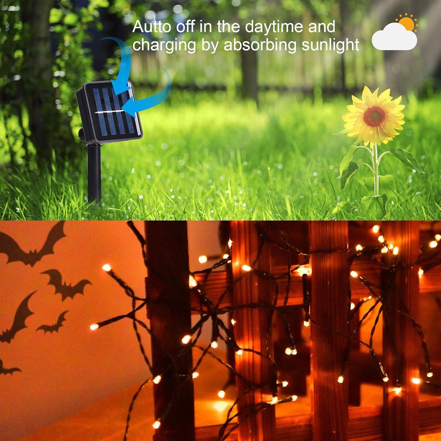 2 Pack 400 LED Solar String Lights, 8 Modes Solar String Lights for Outside, Waterproof and Solar Powered Outdoor String Lights for Holiday Christmas Yard Garden Tree Wedding Party (Orange)