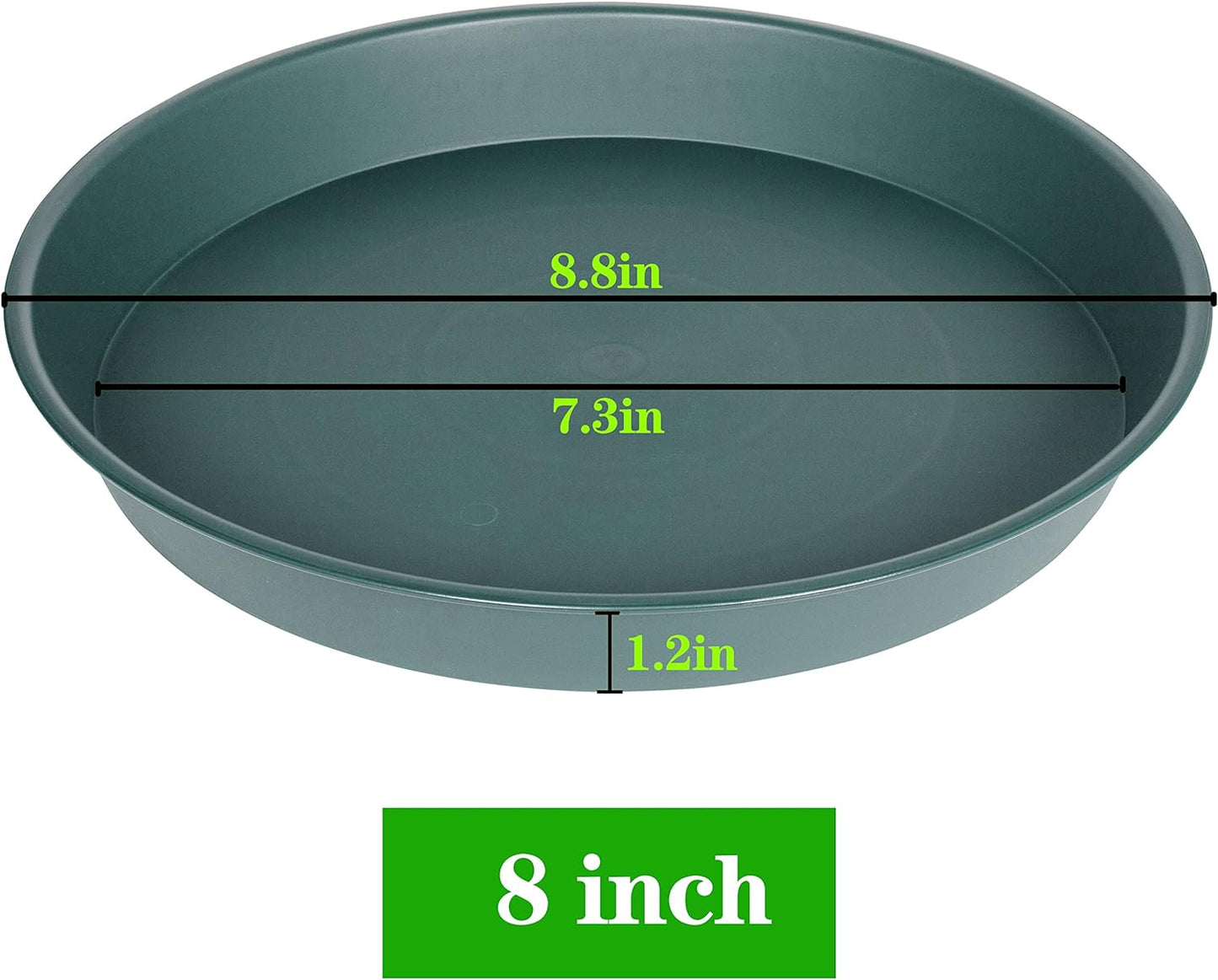 6 Pack of Bird Bath Bowl 8 inch, 8 10 12 14 16 18 20 inch Heavy Duty BirdBath Bowls only, Durable Plastic Round Large Plant Saucer Dish for Garden (8", Green)