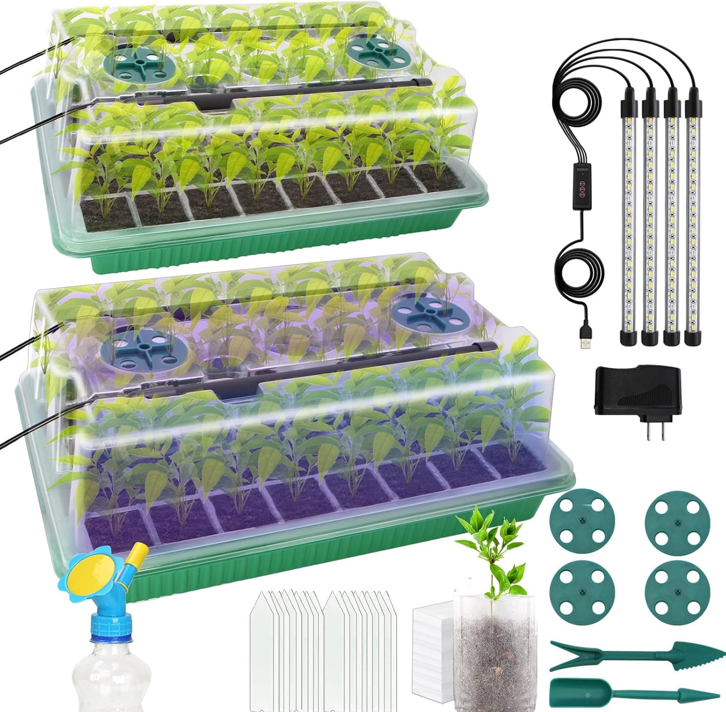 Seed Starter Tray with Grow Light, 2 Pack 80 Cells Smart Timer Seedling Starter Kit with Humidtiy Dome, Plant Seed Germination Kit Planting Seeds