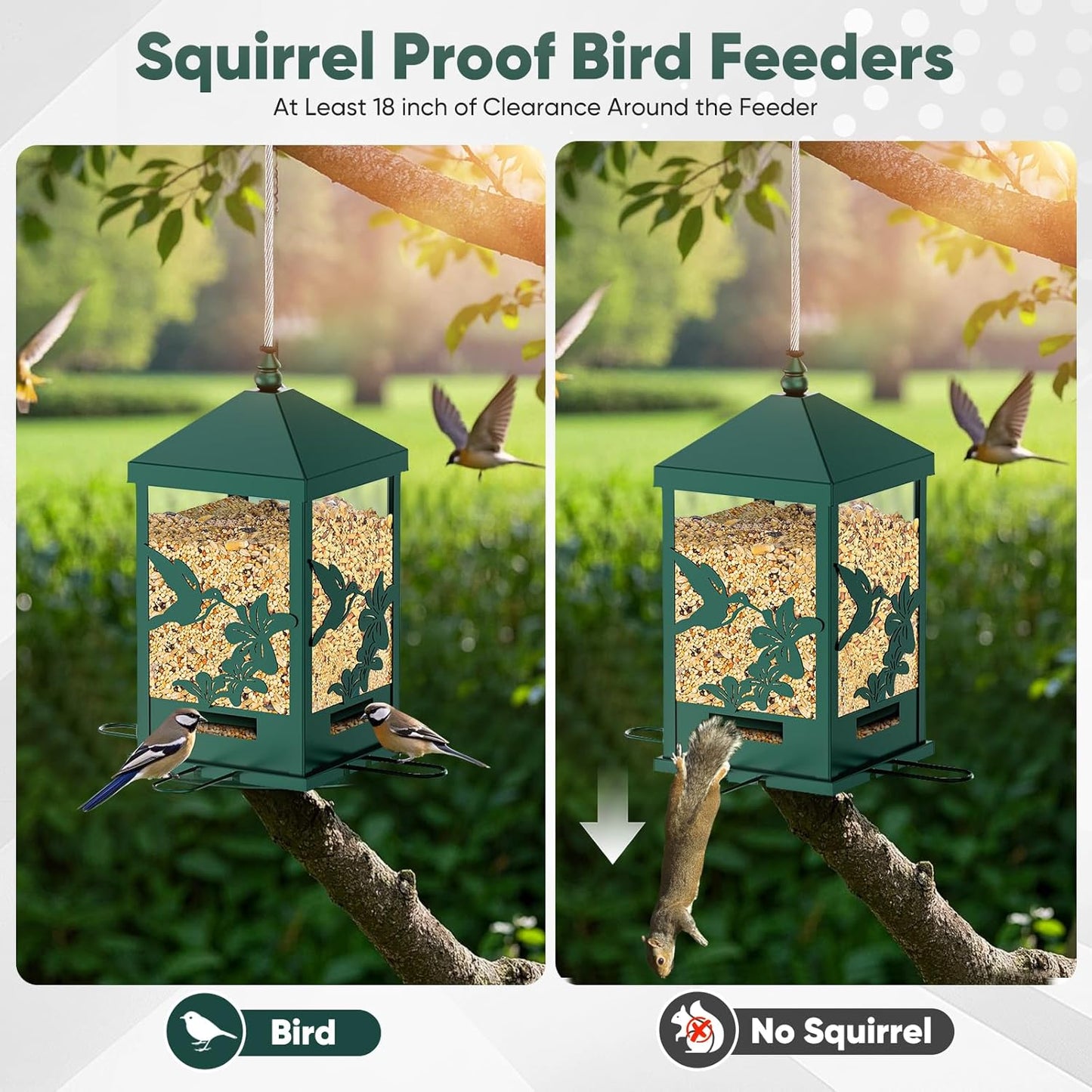 Squirrel Proof Bird Feeders for Outdoors, 6LBS Extra Large Capacity Hanging Metal Bird Feeder with Weight-Activated Perches, Wild Bird Feeders for Outside Finch, Cardinal, Blue Jay