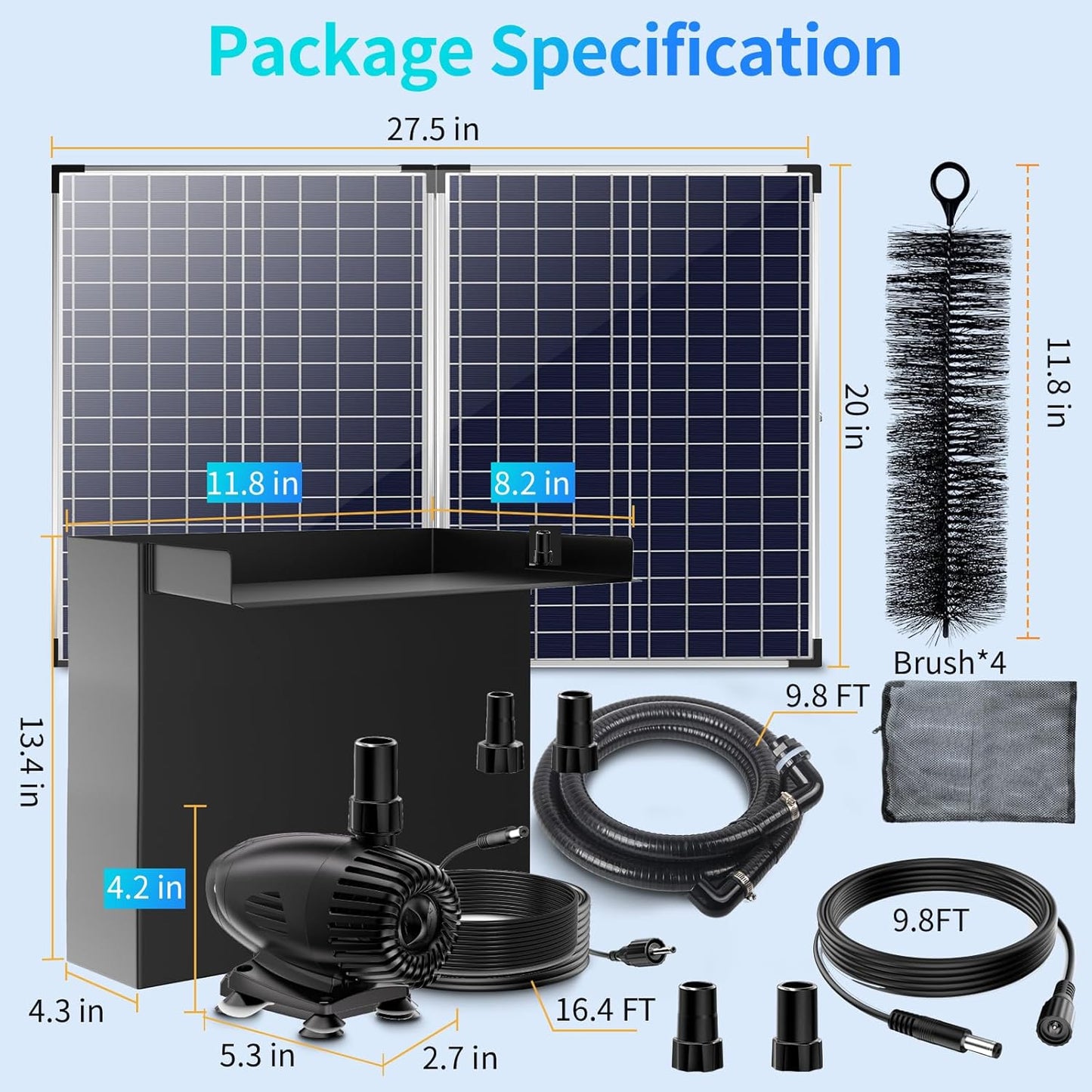 POPOSOAP 70W Pond Waterfall Spillway with Water Pump, 304 Stainless Steel Waterfall Kit with 9.8FT Corrugated Tube, Pond Waterfall Box for Outdoor Pond Waterfall Setup Waterfall System Garden Decor