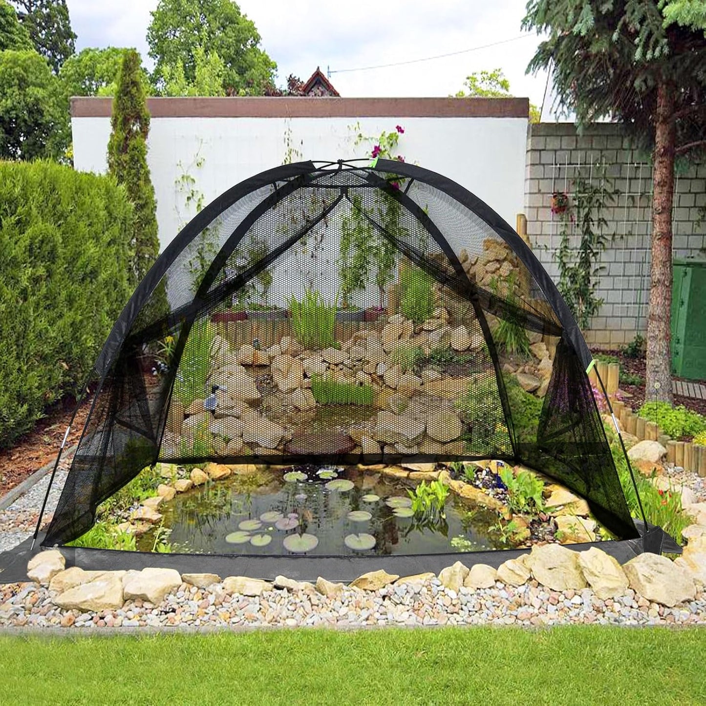 Pond Cover Dome: Protective Netting Tent for Outdoor Fish Koi Ponds Garden Leaves Vegetable Plant Care Use 5X7FT