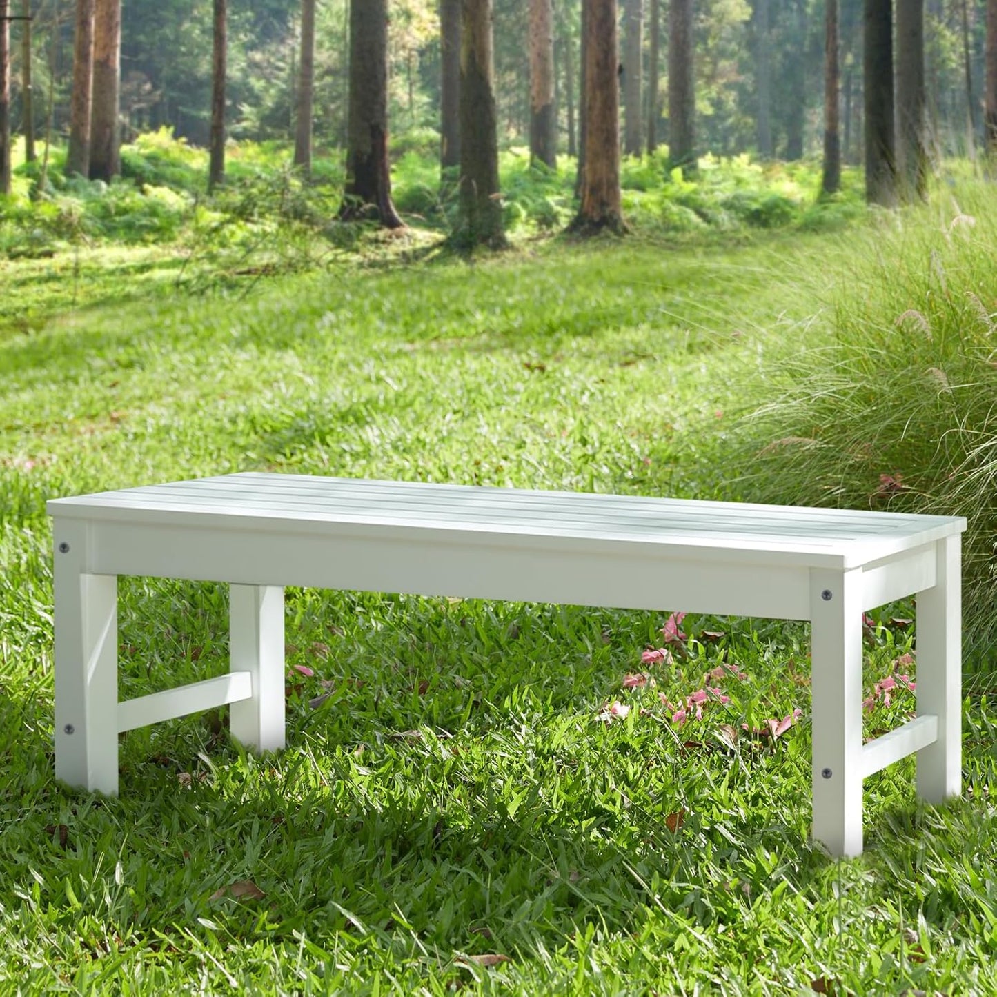 Psilvam Outdoor Bench, Two Person Poly Lumber Porch Bench, Weatherproof Garden Bench That Never Rot and Fade, Patio Bench Suit for Garden, Porch, and Park (2 pcs, White)