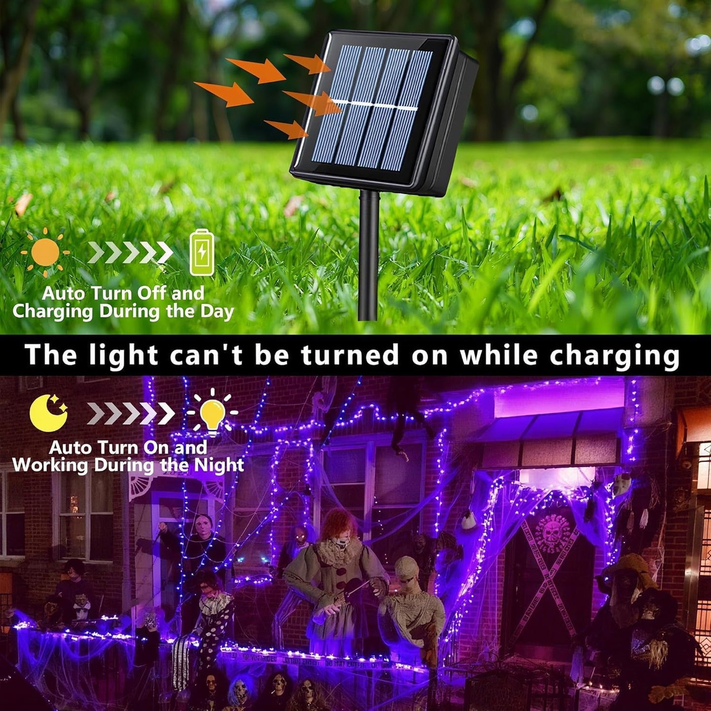 QITONG 4 Pack Purple Halloween Lights, Each 33ft 100 LED Purple Solar Fairy Lights Outdoor Waterproof, 8 Modes Copper Wire Twinkle String Lights