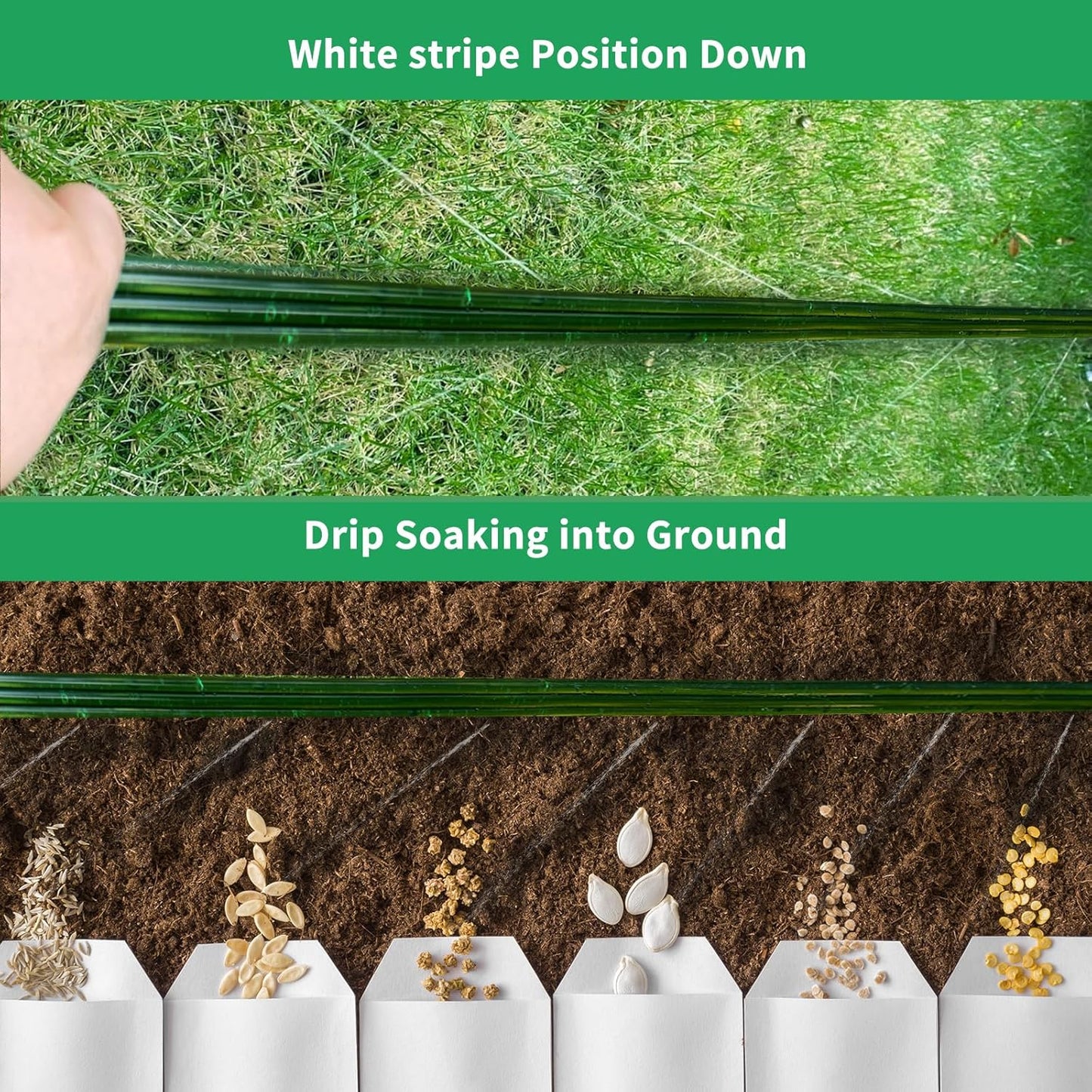 150 FT (50FT*3) Flat Sprinkler Hose for Lawn Watering Garden Soaker Hose with Holes, Heavy Duty Lightweight No-Kink Water Hose with Stakes, Irrigation Hose, Great Fun for Kids and Dog