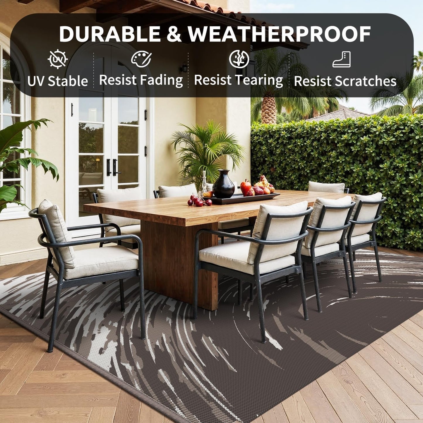 COCOER Modern Outdoor Rug 8x10 Reversible-Waterproof Outdoor Patio Rug-Quick Dry Outdoor Area Rugs Indoor Outdoor Rugs-Outside Rug Patio Decor for Porch Deck Balcony Backyard