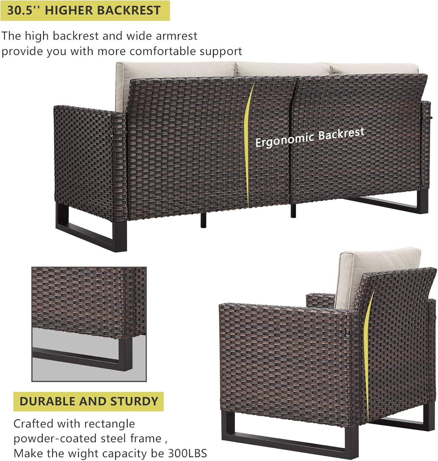 HUMMUH 8 Piece Patio Furniture All Weather 6-Seater Outdoor Sectional Sofa with Patio Swivel Chairs and Outdoor Chairs Ottomans for Porch,Garden,Backyard,Deck(Brown/Beige)