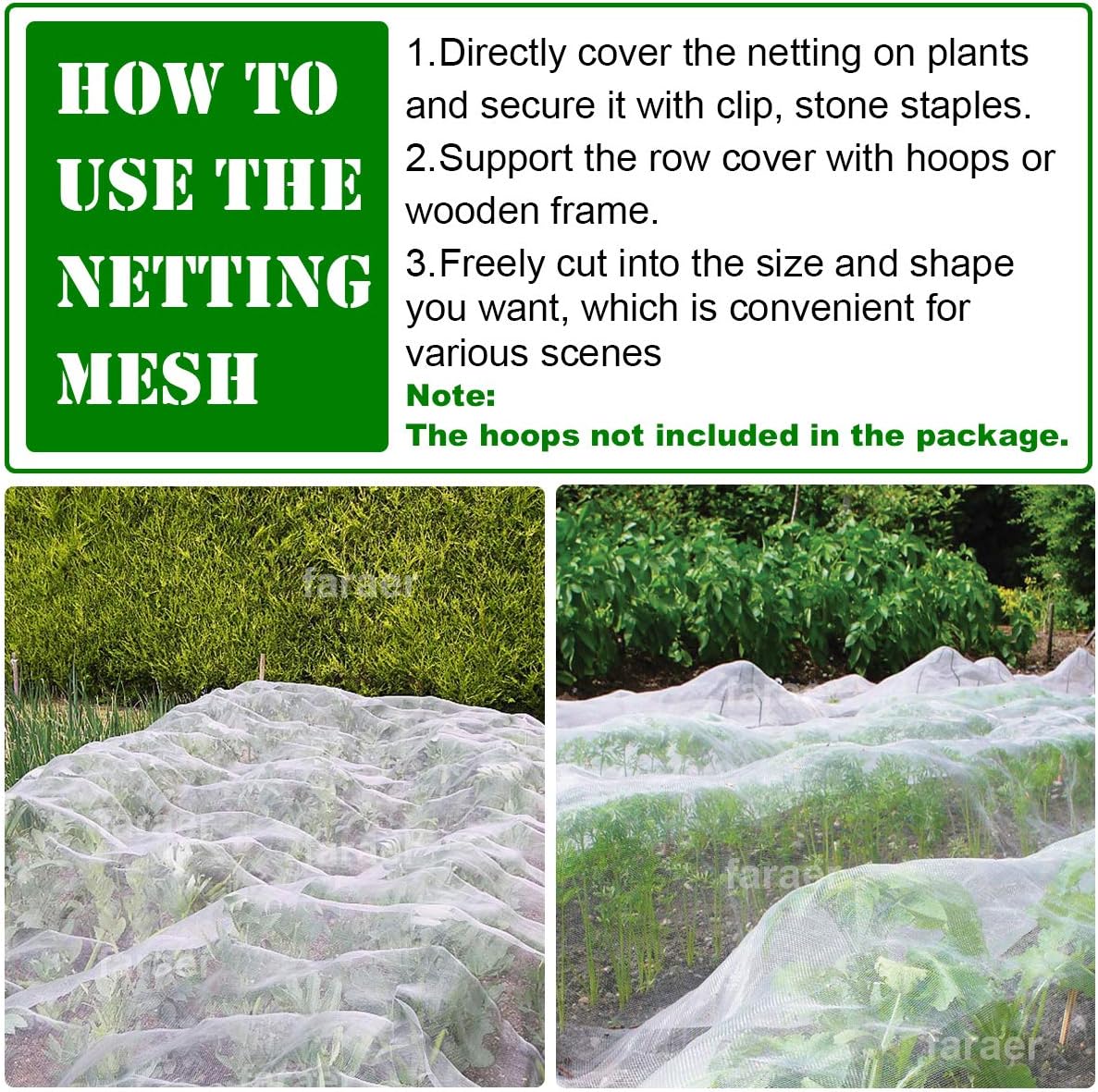 Garden Barrier Netting, Plant Covers 10x10Ft Ultra Fine Mesh Netting Protect for Vegetable Plants Fruits Flowers Crops Greenhouse Row Covers Raised Bed Barrier Screen Birds Animals Protection Net
