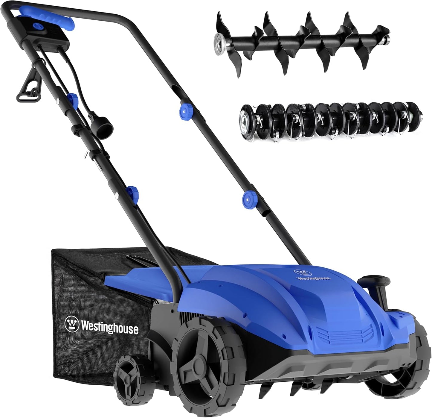Westinghouse 13-Inch 12 Amp 2-in-1 Corded Electric Dethatcher and Aerator with 8 Gallon Thatch Collection Bag, 4-Position Depth Adjustment, Foldable Handle