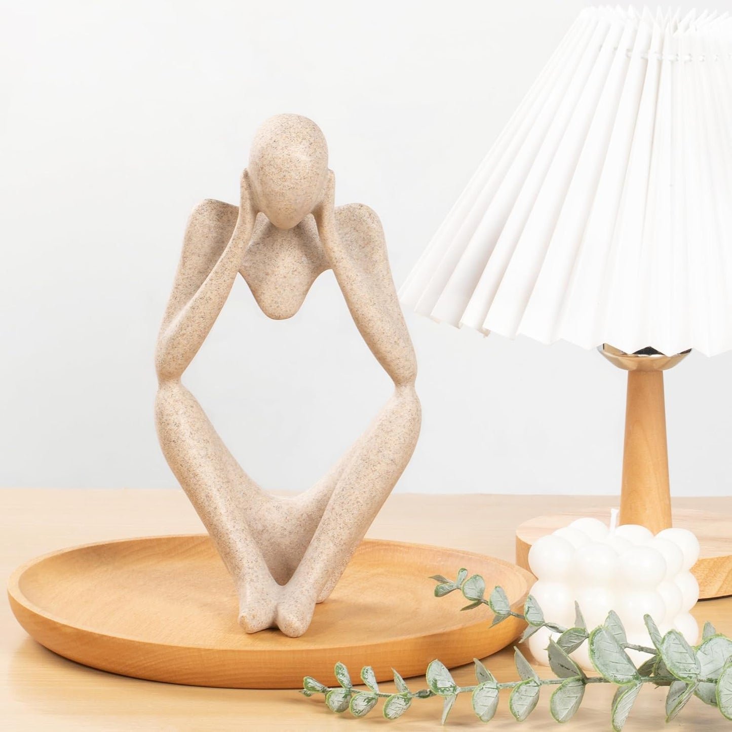 INNOLITES Boho Decor Thinker Statue Abstract Art Sculpture, Sandstone Resin Collectible Figurines for Home Living Room Office Shelf Decoration (Sandstone,Think)