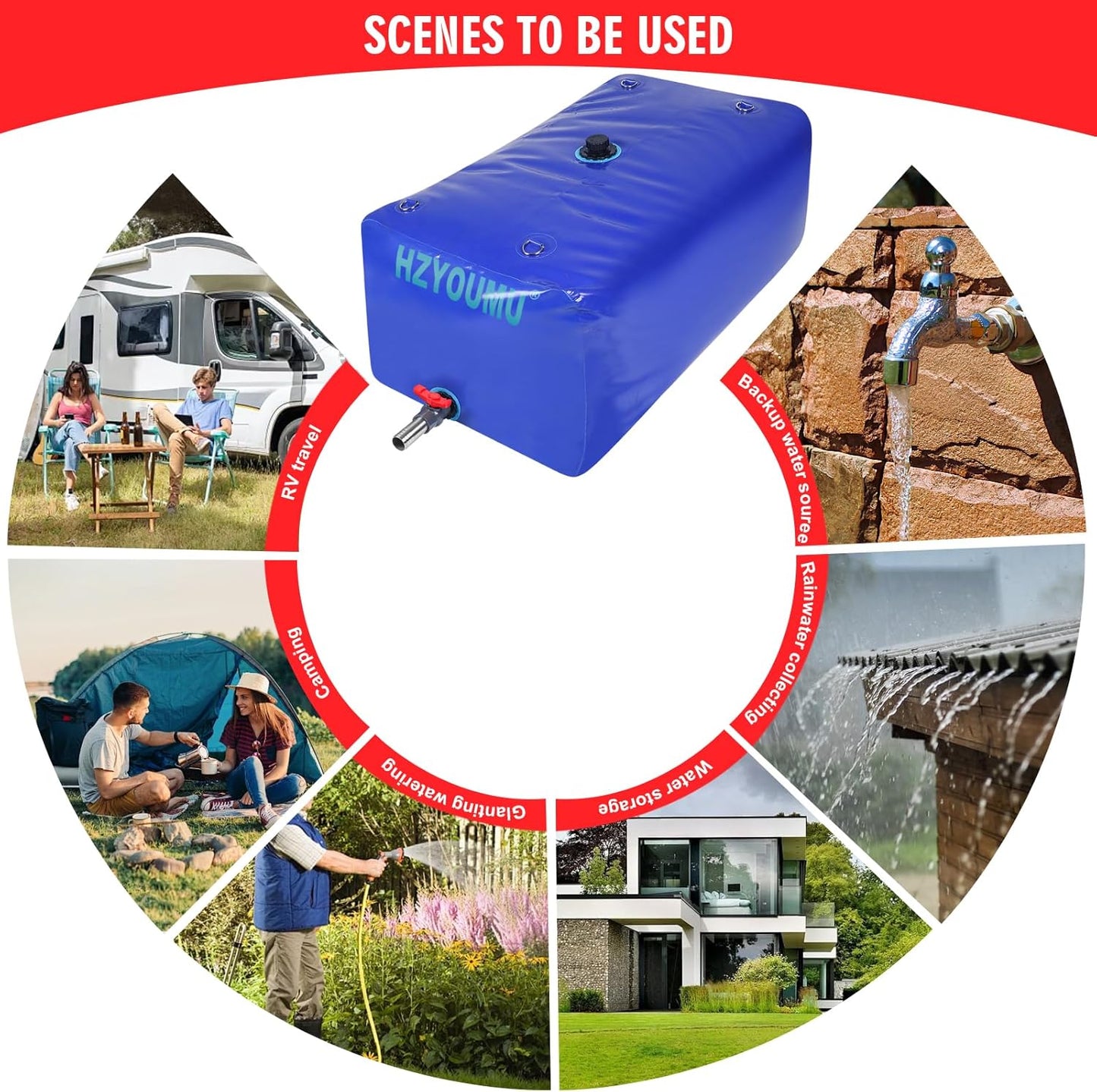 Water Tank 1000L/260G Water Bladder Storage Container Foldable Portable Large Capacity Soft Bag Suitable for Outdoor Easy to Carry Out (260Gal)