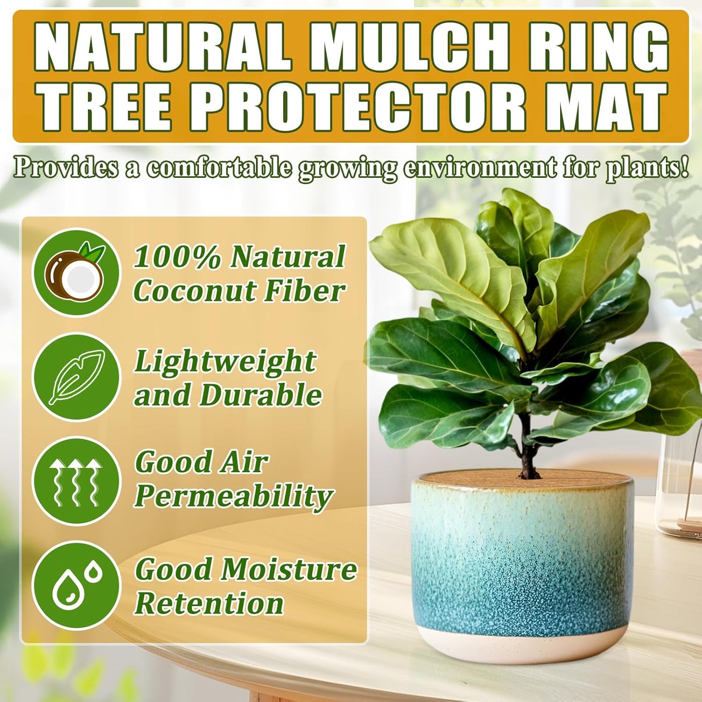 ZeeDix 6 Pack 18 Inch Coconut Fiber Tree Mulch Ring, 100% Natural Coco Coir Tree Ring Mulch Mat, Coconut Coir Discs Plant Cover Tree Protectors Mats Mulch Rings for Landscaping Trees Outdoor Plants