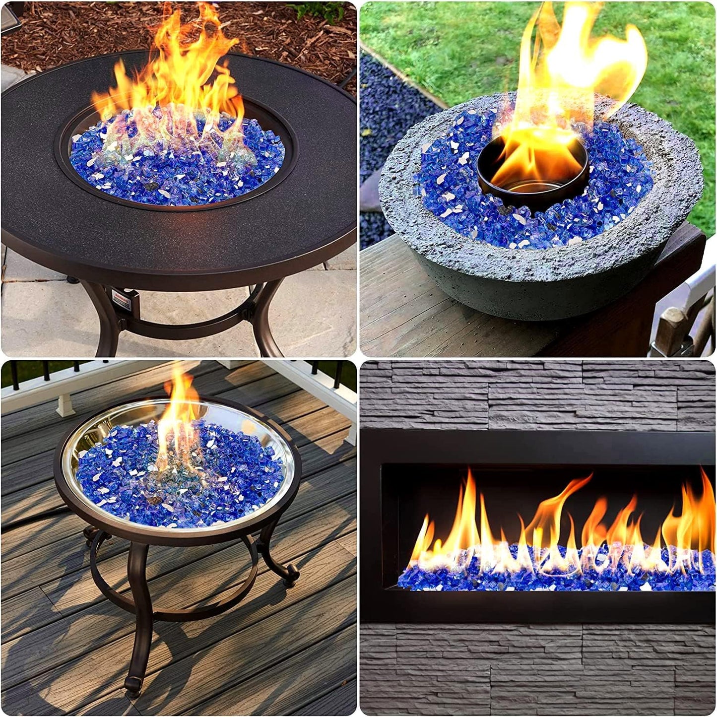 Mr. Fireglass 20 Pounds Cobalt Blue Reflective Fire Glass, 1/2 Inch High Luster Tempered Glass Rocks for Fire Pit Table Fireplace and Landscaping, Decorative Propane Gas Fireplace Glass Rocks