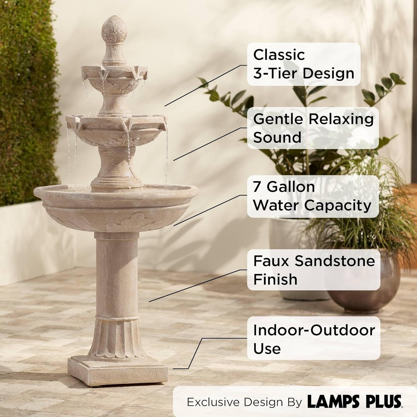 Stafford 48" High Large Traditional Italian Indoor Outdoor Decor Faux Stone Floor Fountain Waterfall 3-Tier Standing Basin Water Feature for Outside Garden Patio Yard Backyard Porch - John Timberland