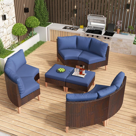 HUMMUH Patio Furniture Set,5 Pieces Outdoor Sectional Sofa with Ottomans,All Weather PE Wicker Patio Loveseats for Garden Porch Backyard