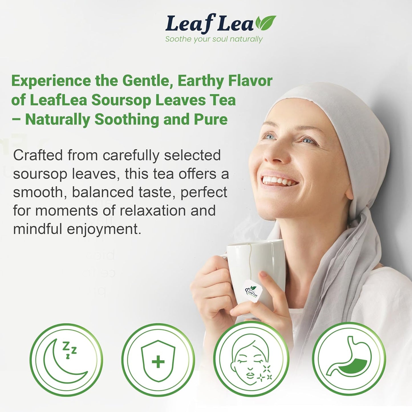 LeafLea 120 Soursop Tea Bags, from 100% Natural Pure Soursop Graviola Leaves, Improve Digestion, Support Healthy Skin & Sleep, Herbal Tea Caffeine-free, Hojas De Guanabana Tea, Non-GMO, Pack of 3