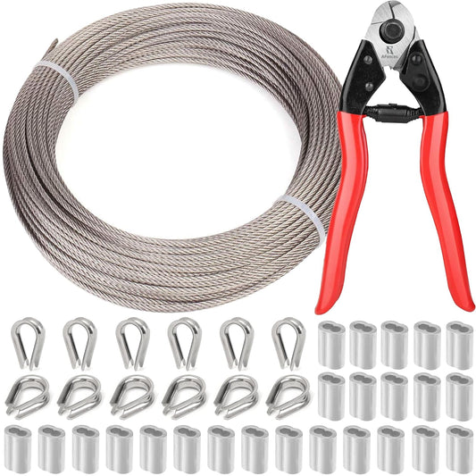 1/8" Wire Rope | 165FT Stainless Steel Cable with Cable Cutter | 7x7 Strand Core for Railing, Hanging, Garden Wire
