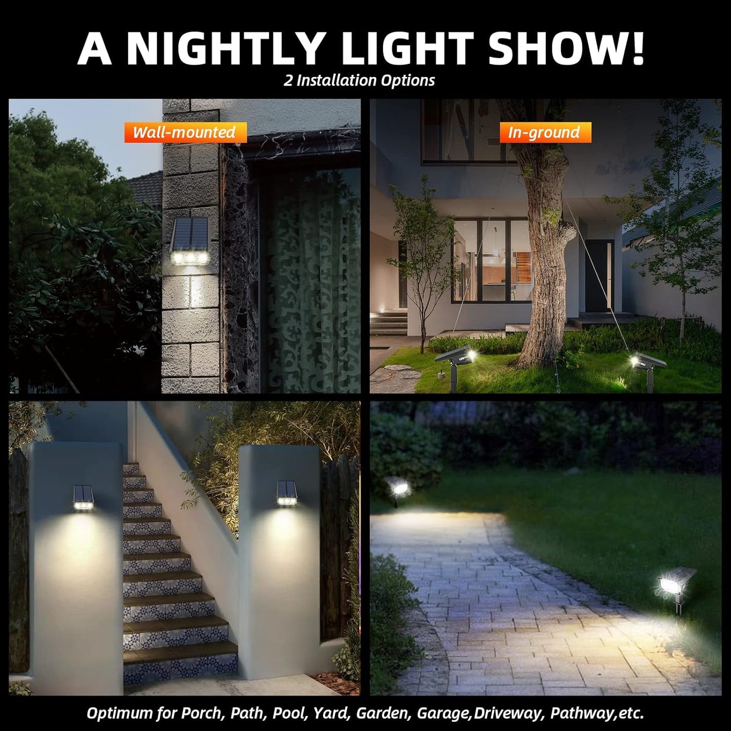 Solar Spot Lights,IP65 Waterproof 40 LED's Landscape Spotlights,3 Modes Outdoor Garden Lights, 360 Adjustable Lighting Angle, Solar Powered Wall Lights for Yard Porch 10 Pack