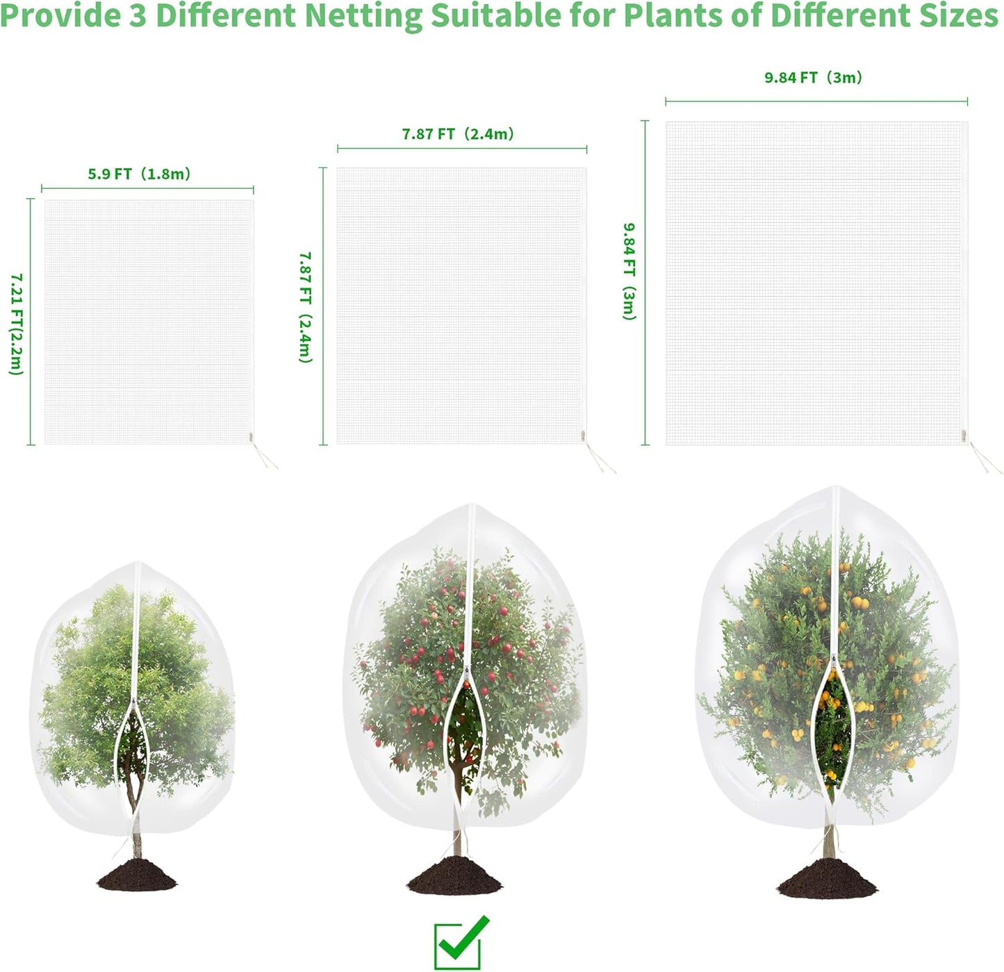 Large Garden Mesh Netting with Zipper and Drawstring,Plants Cover Protection from Anti Birds,Bugs,Cicadas,and Insects-Pest Barrier Bag for Blueberry Bushes,Tomatoes,Citrus,Fruit Tree
