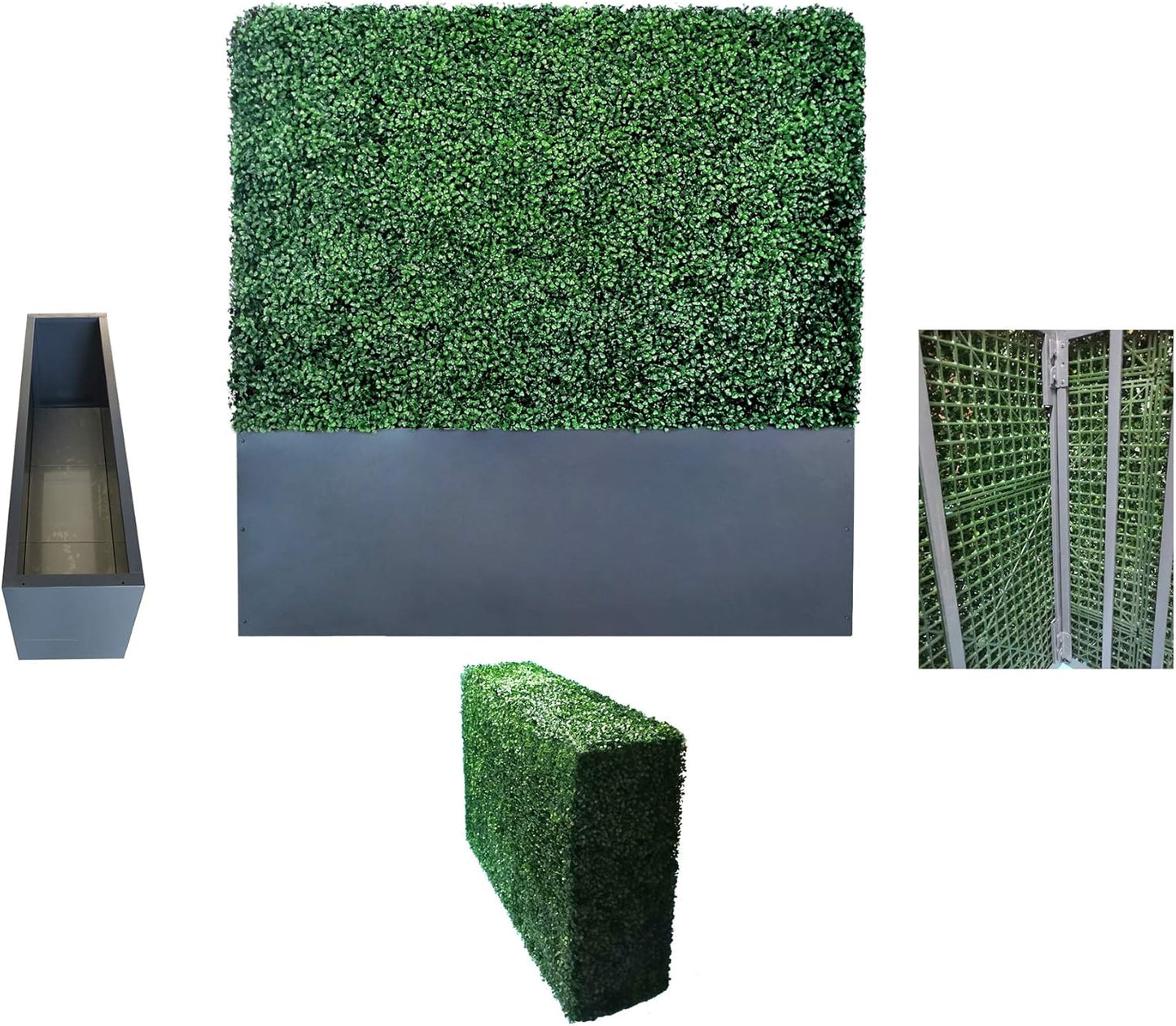 AGPL Artificial Hedge Wall (38" Width* 12" Deep* 48" Height) with Dark Gray Stainless Steel Planter Box (48.0)