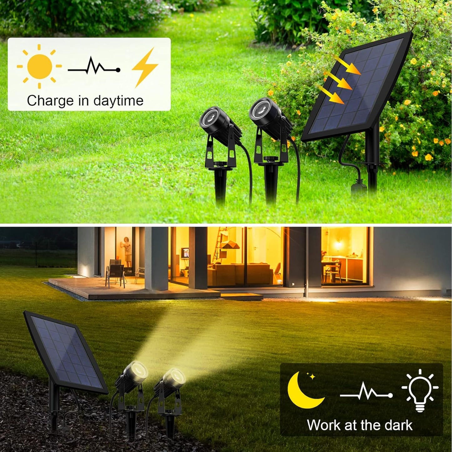 DINGLILIGHTING LED Solar Landscape Spotlights, Waterproof Solar Powered Wall Lights 2-in-1 Outdoor Solar Landscaping Light for Yard Garden Driveway Porch Walkway Pool Patio Warm Lighting