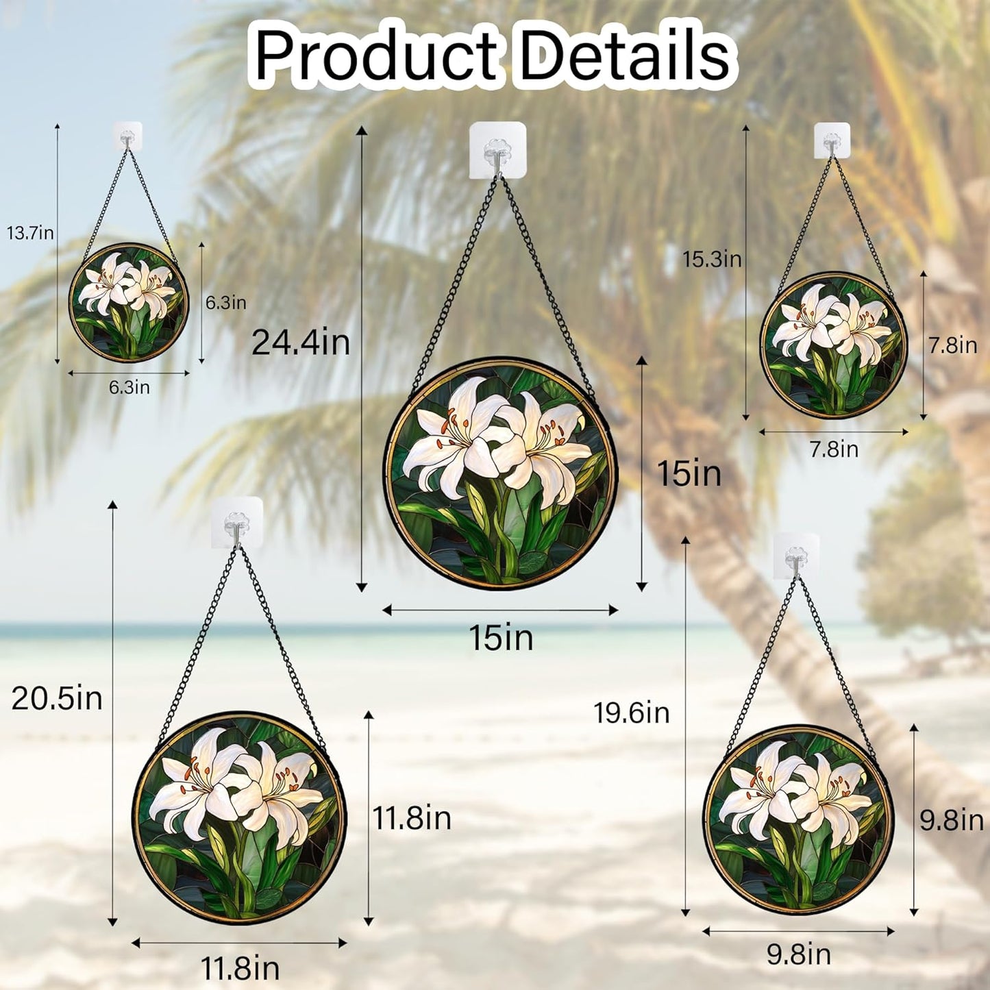 Stained Glass Window Hanging, White Lily Suncatcher for Door Garden Patio Birth Flower Green Plant Sun Catchers Decor Christmas Mother's Day Birthday Gifts for Women Mom Nana Friend 6.3 in