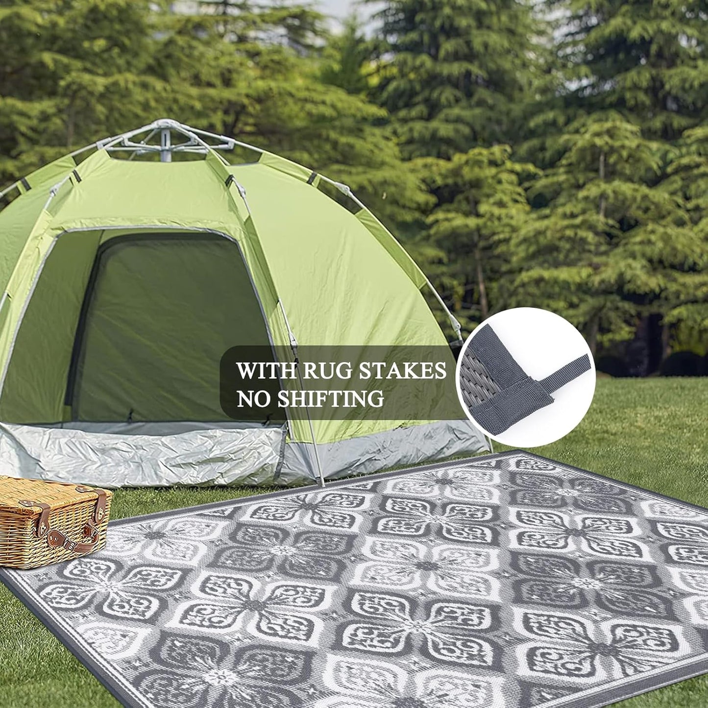 Pauwer Reversible Outdoor Rug, 6'x9', Waterproof, Polypropylene, Clover Grey, Area Rug for Patio, RV, Camping, Picnic, Backyard, Deck, Balcony, Porch