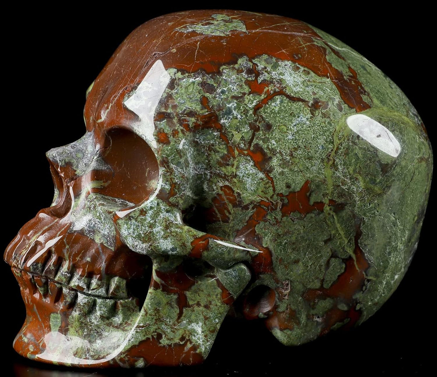 Skullis 5.0" Dragon Blood Jasper Hand Carved Crystal Skull, Super Realistic, Crystal Healing, Hand Carved Gemstone Fine Art Sculpture, Reiki Healing Stone Statue.2241 Z8