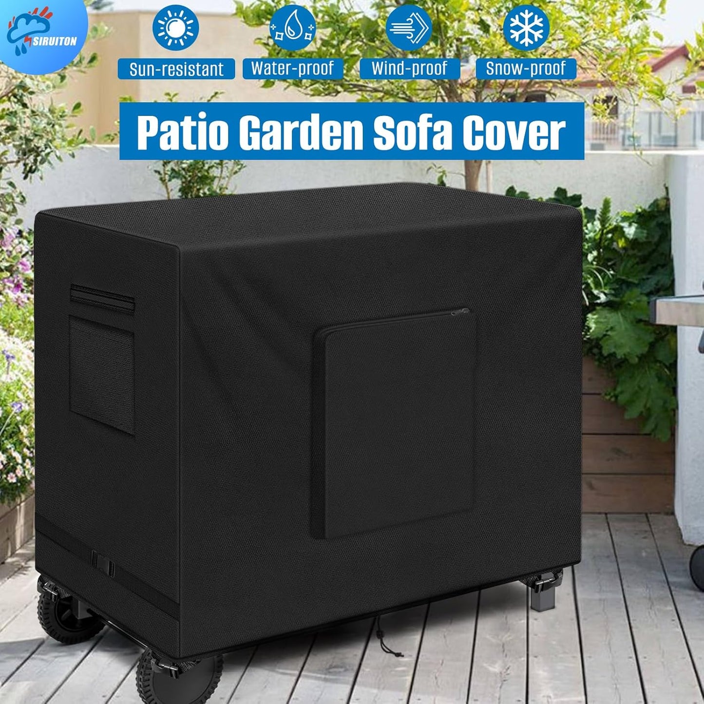 SIRUITON Outdoor Bar Cart Cover for 52 Inch BBQ Food Prep Table, Heavy Duty 600D Oxford Fabric Outdoor Dining Cart/BBQ/Worktable Metal Movable Table Waterproof Cover