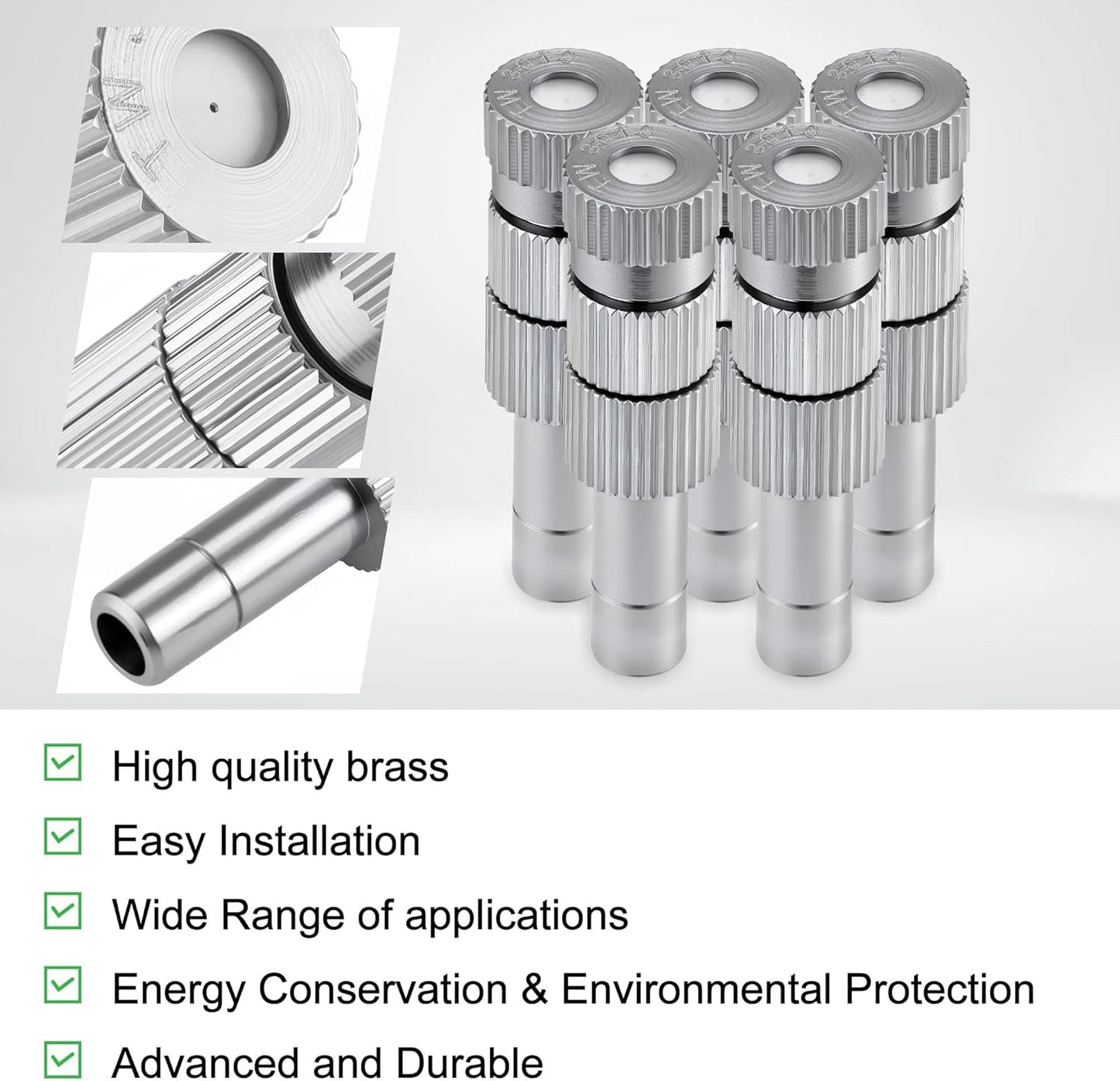 Mornajina 20 Pcs Brass Misting Nozzles Mister Replacement Nozzles with Filter Mesh & 1/4" Water Misting Nozzle Tees Kit, 0.012"/0.3mm Orifice Misting System Heads Sprayer for Outdoor Cooling System,