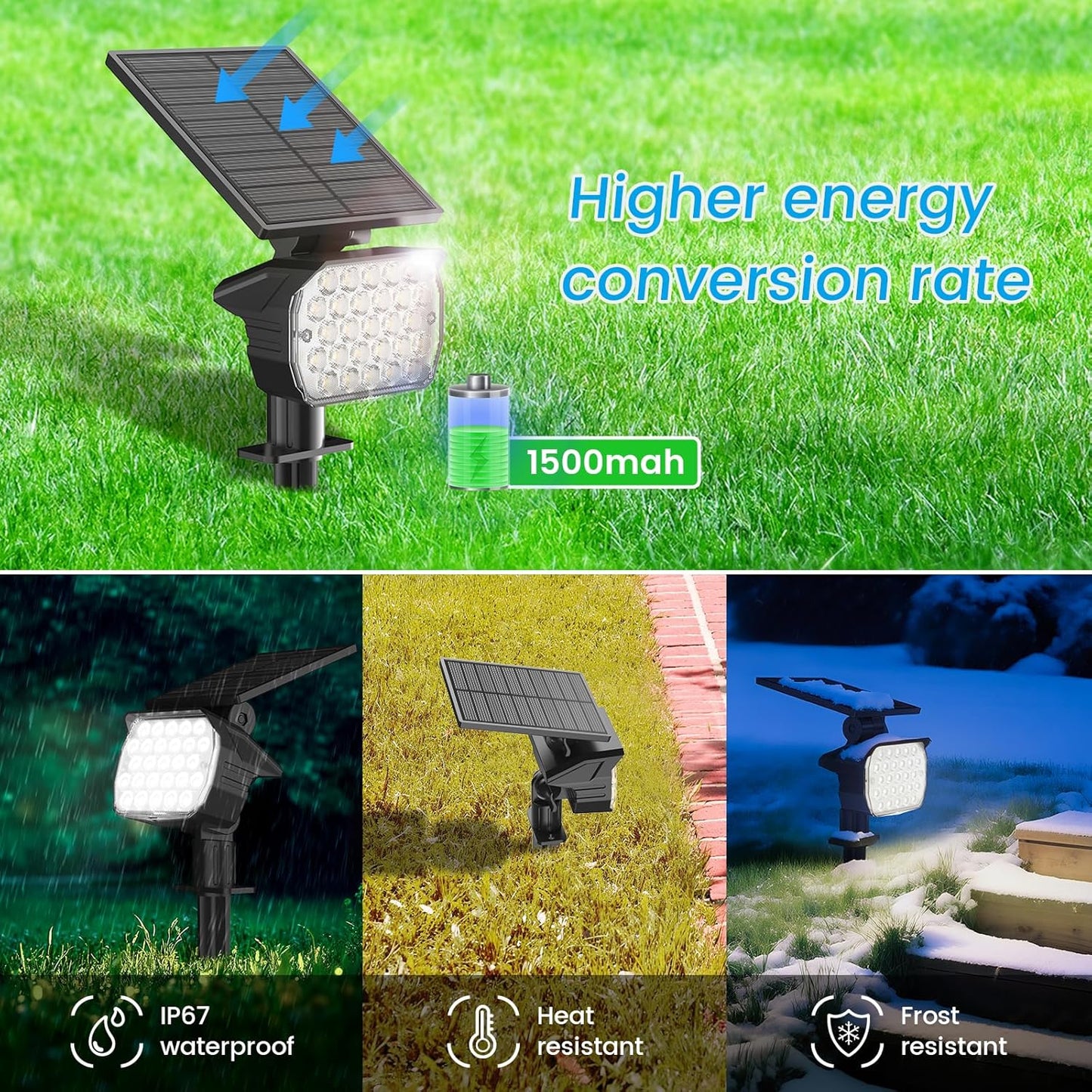 VOLISUN Solar Spotlight Outdoor, IP67 Waterproof Solar Landscape Spot Lights，Uplights for Yard Garden Pathway - 6 Pack (Cool White) 27 LED 3 Lighting Modes