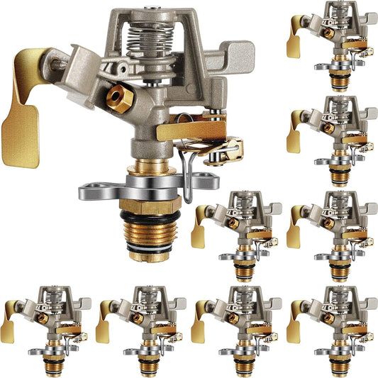 Impact Sprinkler Head Brass Pulsating Sprinkler Lawns Garden Adjustable 360 Degrees Watering Heavy Duty Sprinkler Head with Nozzles for Yard and Grass Irrigation (9 Pieces)