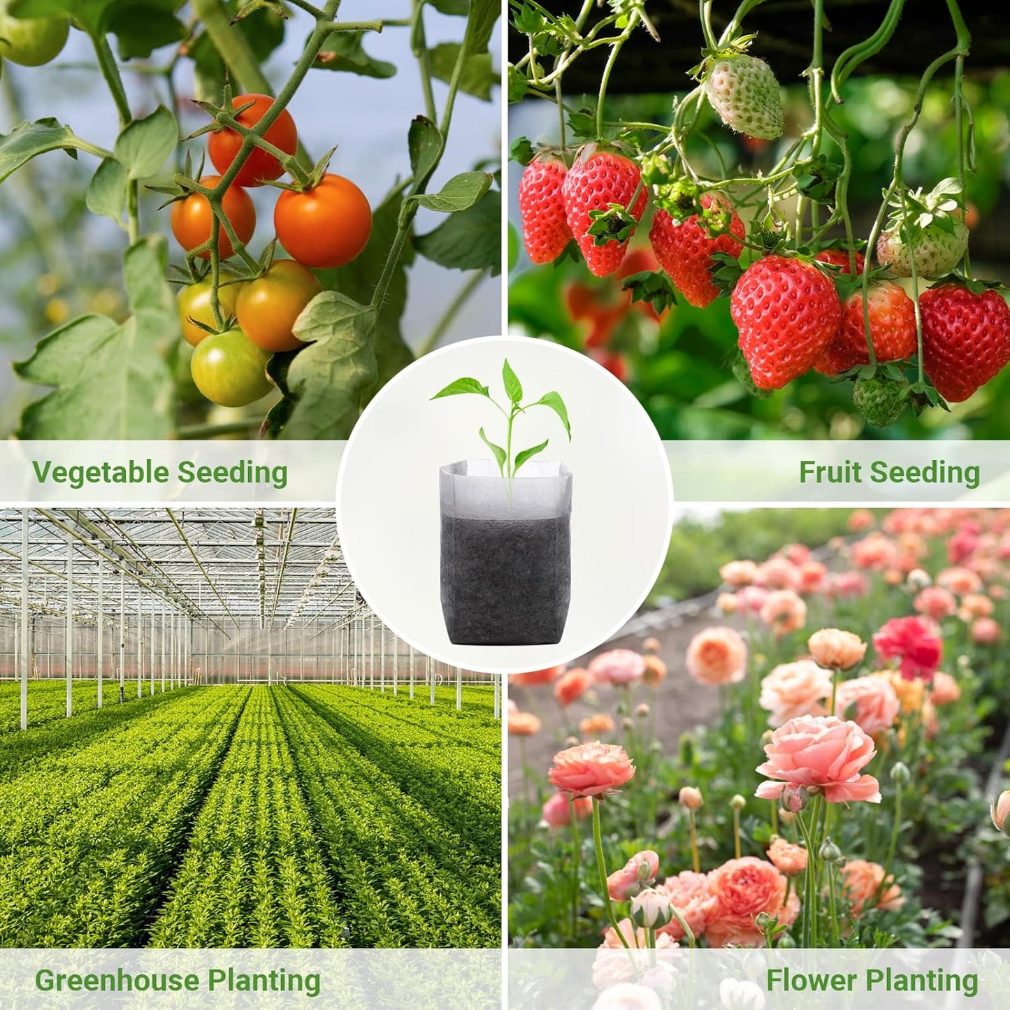 GREANER Biodegradable Seed Nursery Bags - 6.6x7.8 inches, 100PCS Non-Woven Plants Grow Bags for Vegetables, Fabric Seedling Pots Plants Pouch for Flower Fruit Tree, Garden Agricultural Supply