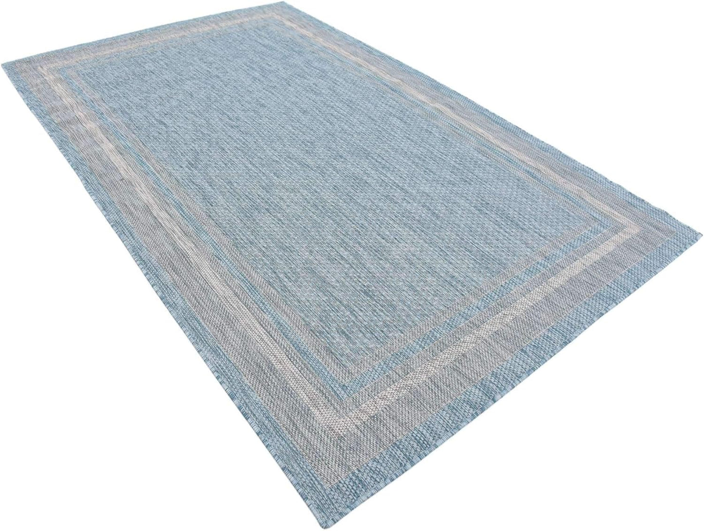Unique Loom Outdoor Border Collection Area Rug - Soft Border (5' 1" x 8' Rectangle, Aquamarine/ Ivory)