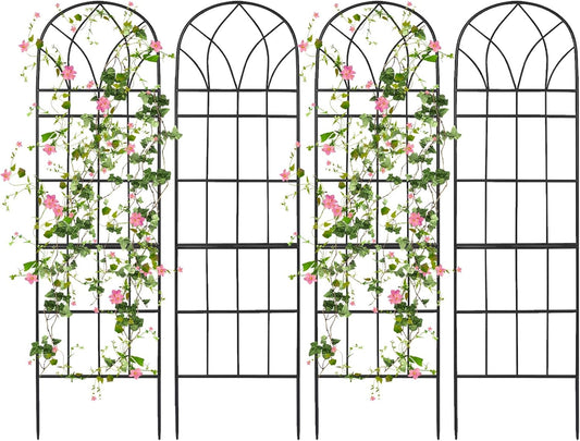 Garden Trellis for Climbing Plants Outdoor, 62"X15" Metal Garden Trellises, Decorative Garden Fencing Flower Trellis with Durable Powder Coating for Vines, Vegetable Support, Black (4, Pattern-B)