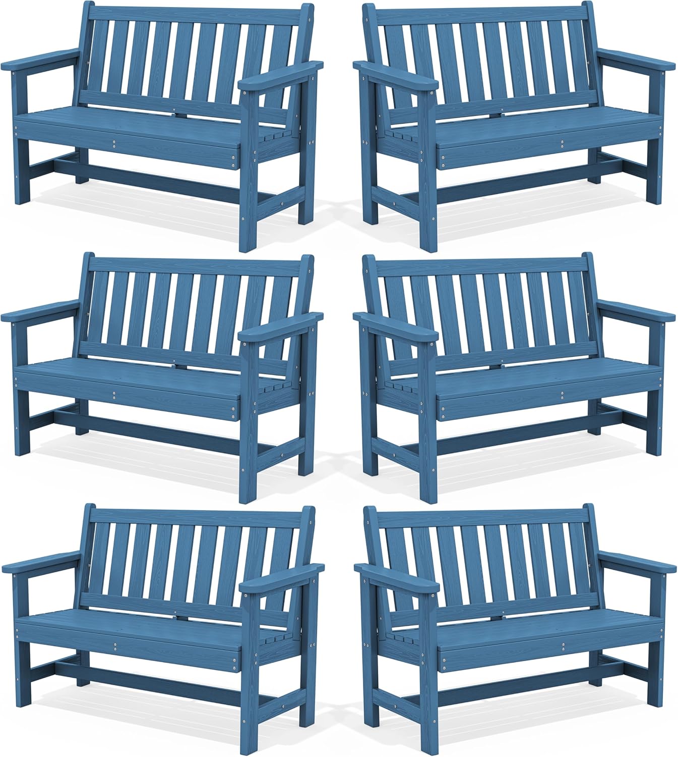 SERWALL Outdoor Bench, HDPE Outdoor Benches Weatherproof, 2-Person Garden Bench with 660 lbs Weight Capacity, Patio Benches for Outdoors, Garden, Porch, Backyard and Park, Navy, 6 Pack