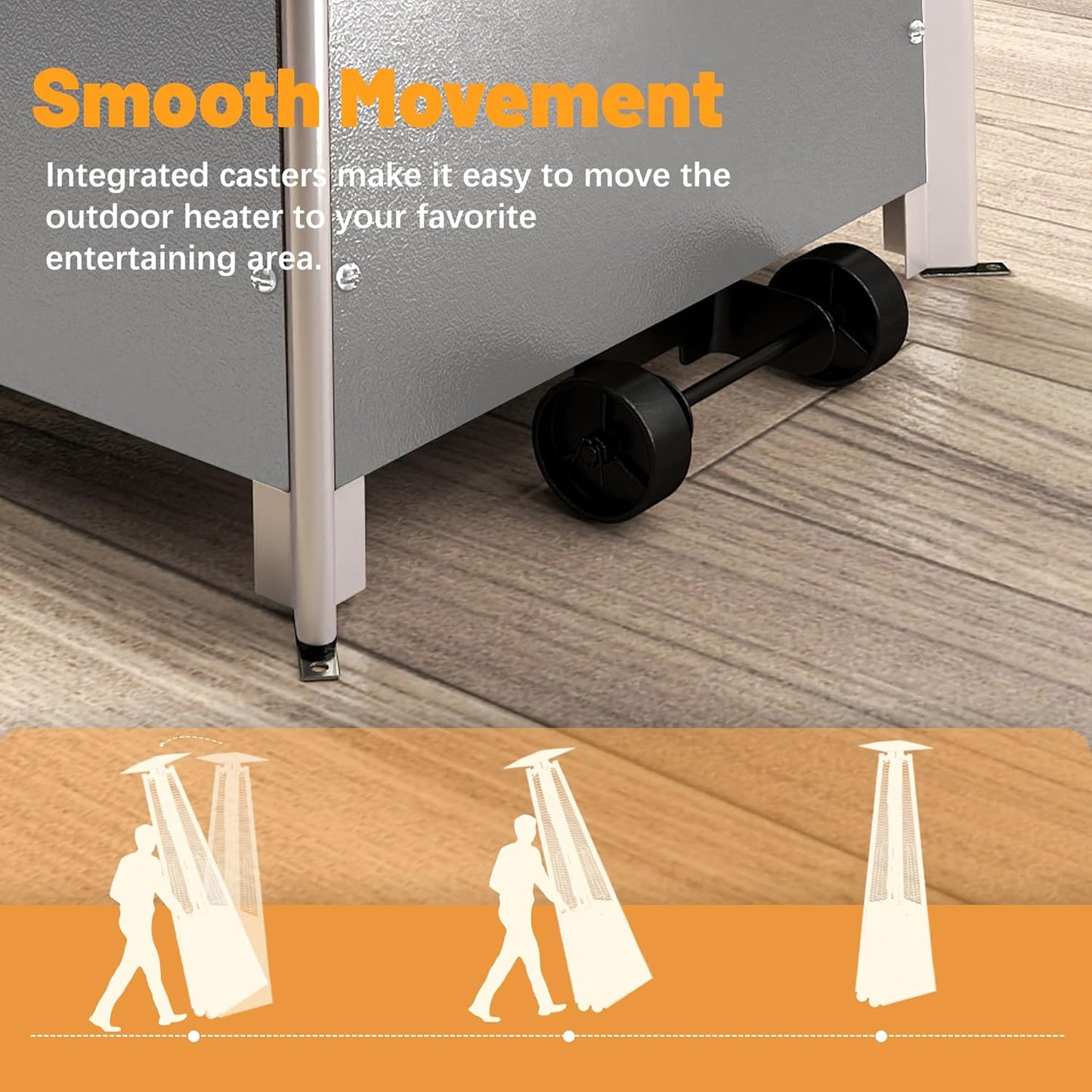 FOOWIN Propane Patio Heater, 48,000 BTU Outdoor Patio Heater with Wheels/Waterproof Cover & Gloves,Silver Grey