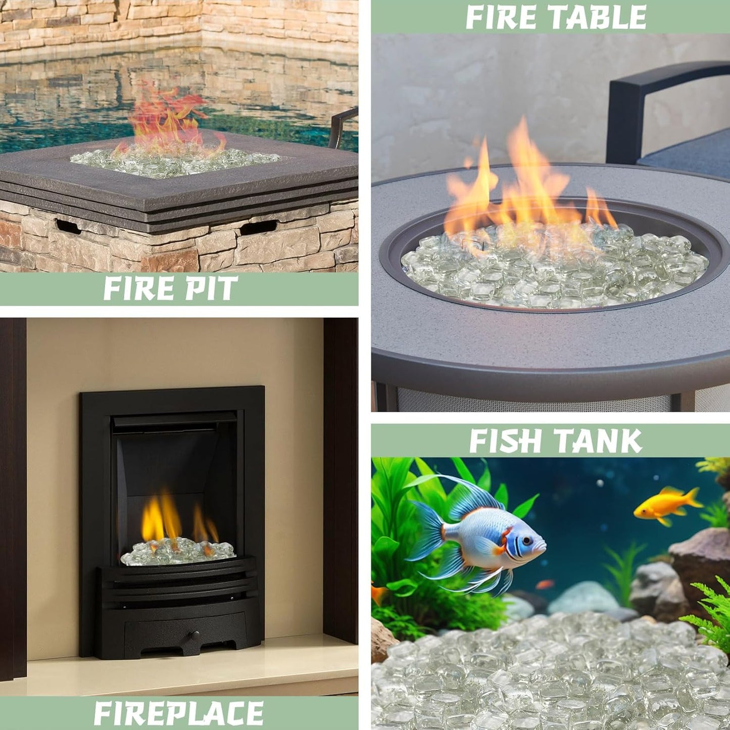 Clear Fire Pit Glass Cube, Tempered Glass Bead for Fireplace, Firepit Table Indoor or Outdoor, Propane and Natural Gas, 10 Pounds Fire Rocks, Heat Resistant, No Poping, Crystal Reflective