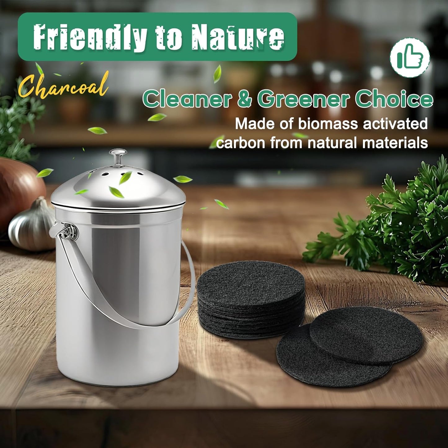 6.7 Inch Charcoal Filters for 10 Pack Kitchen Countertop Compost Bins - Extra Thick 0.3" for Longer Lasting Activated Carbon