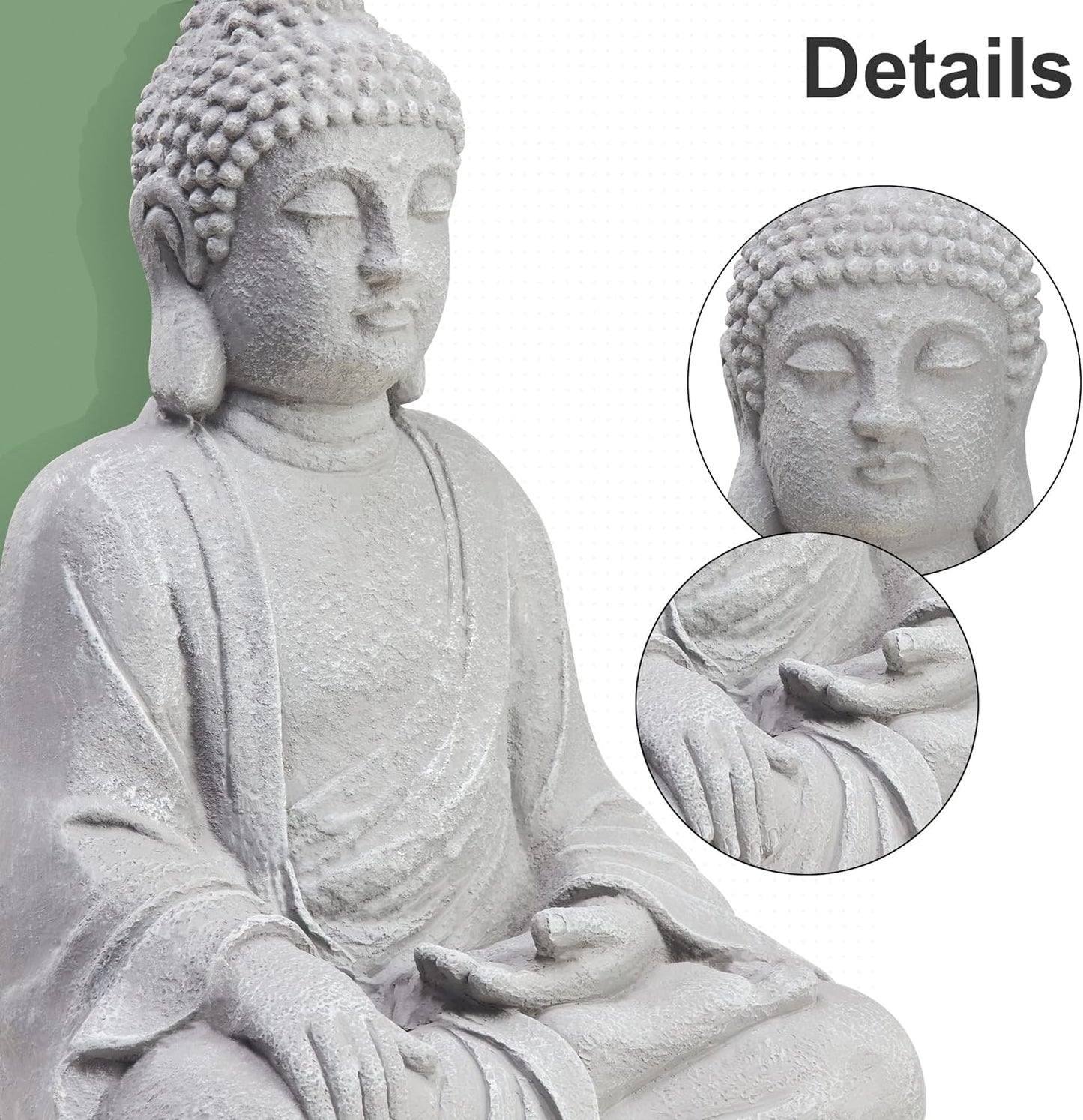 TOETOL Large Buddha Statue Outdoor Zen Decor Medium 20” High Yard Decor Magnesium Oxide Stone Grey for Yard Garden Patio Deck Home