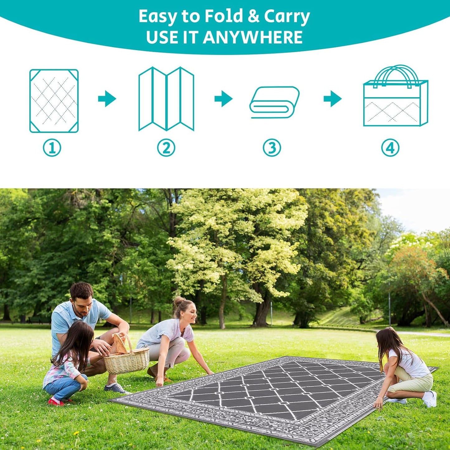 HEBE Outdoor Rug Waterproof 8x10, Reversible Plastic Straw Rug RV Camping Rug, Indoor Outdoor Patio Mat Clearance, Outside Carpet for Porch,Deck,Camper,Balcony,Backyard,Picnic