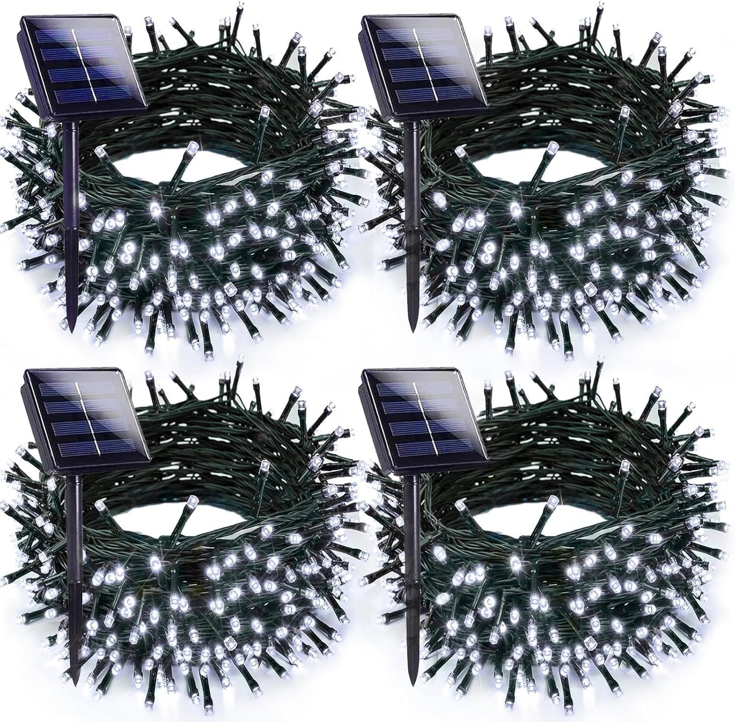 4-pack Solar Christmas Lights Outdoor Waterproof, 400LED 132FT Solar String Lights with 8 Lighting Modes, Tree Light Green Wire for Xmas Tree Party Wedding Garden Yard Fence Decoration (Cool White)