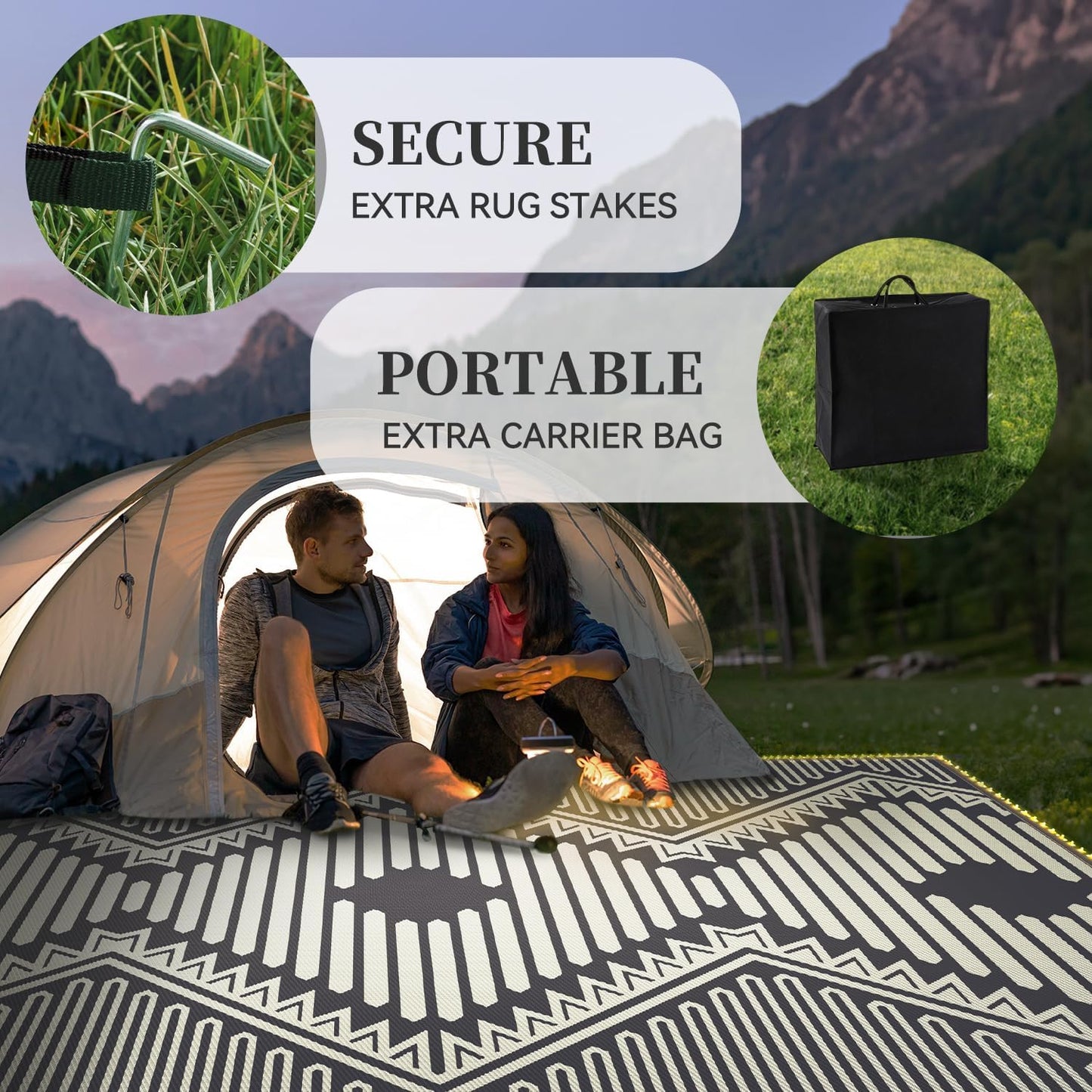 MontVoo Outdoor Rug with Led String Strip Lights 6x9 ft Waterproof Outdoor Patio Rug Mat Reversible Plastic Straw Rug Outside Outdoor Rug for RV Camping Picnic Balcony Fairy Boho Outdoor Decor