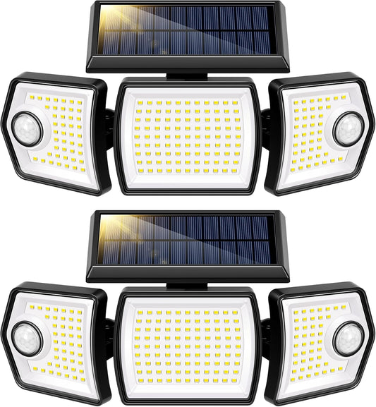 VIVOHOME Linkable Solar Lights Outdoor, Dual Roating Motion Sensor Flood Lights Solar Powered Security Light with 3 Heads, 2500LM, IP65 Waterproof for Outside, Yard, Garage, Wall, Patio, 2 Pack