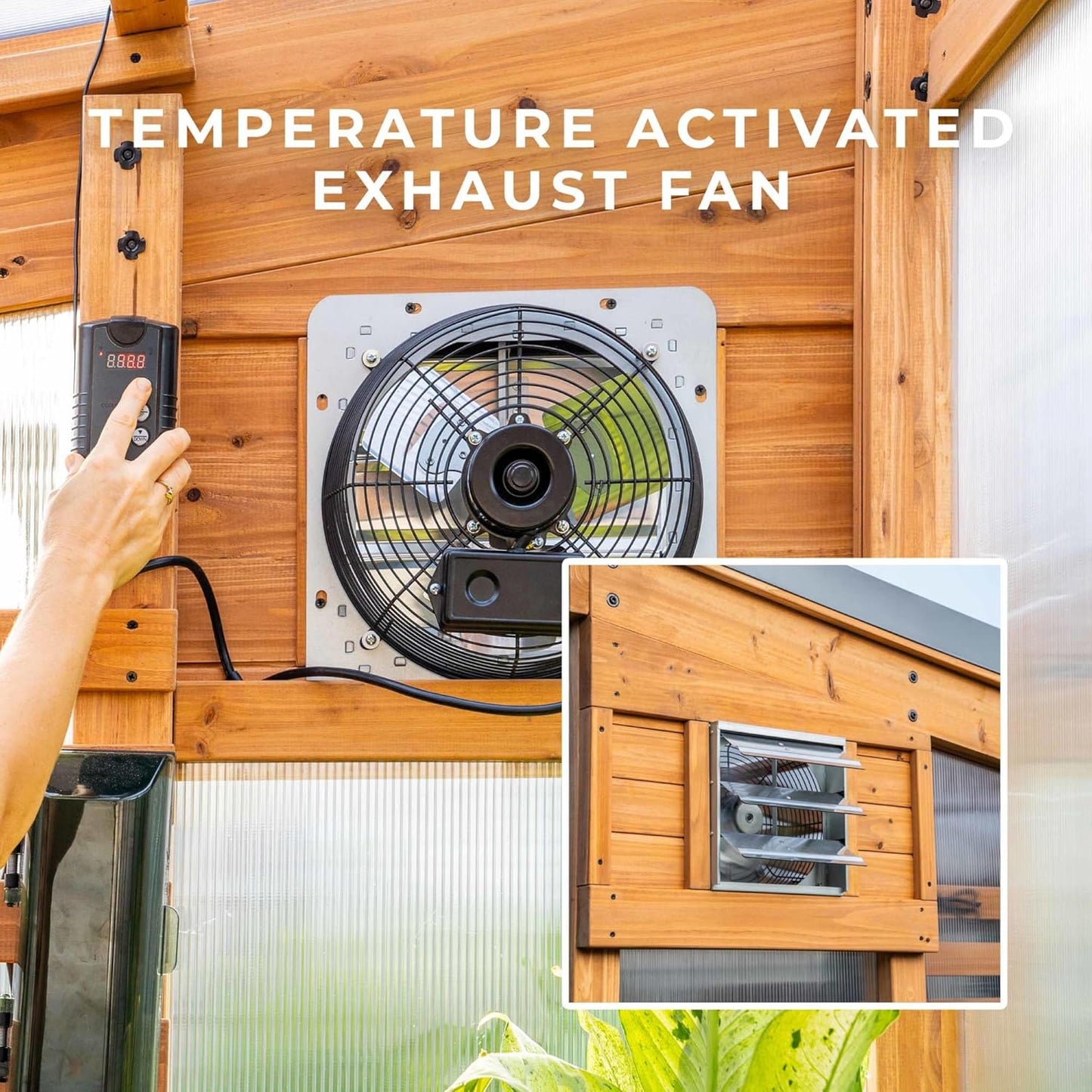 Backyard Discovery Zalie 11' x 7' Cedar Wood and Polycarbonate Walk-in Greenhouse Kit with Exhaust Fan, Windows, Hose Hook-Ups, PowerPort, Staging Shelves for Year-Round Outdoor Gardening