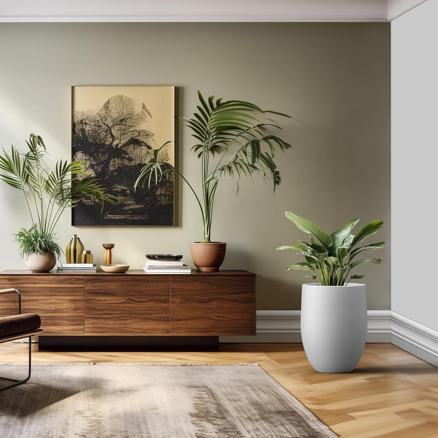 Kante Tall Concrete Planter, 21.7-Inch Height White Large Indoor Outdoor Plant Pot with Drainage Hole for Patio Garden Home, Modern Decor for Flowers and Tree