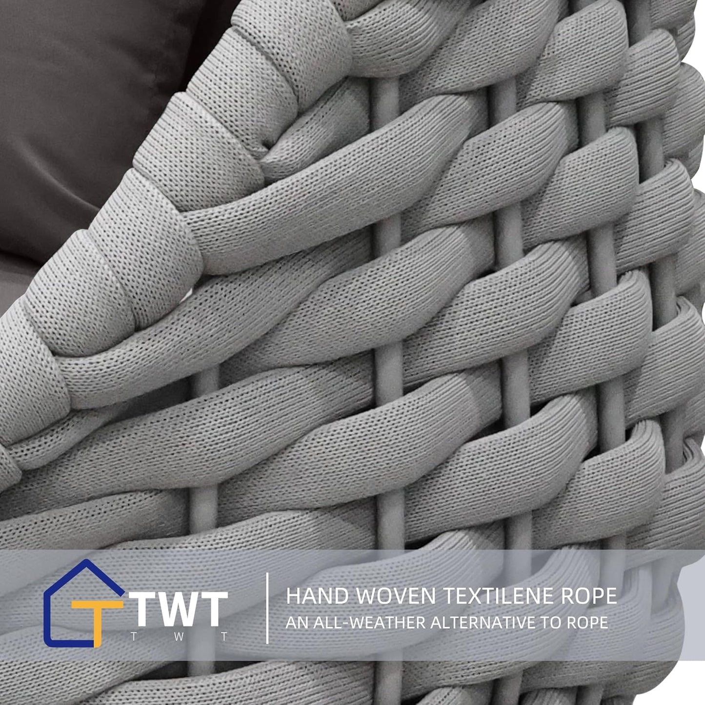 TWT Patio Sofa All-Weather Textilene Rope Balcony Furniture with Dark Grey Cushions & Pillows, Patio Couch Outdoor Patio Furniture Set for Patio, Balcony, Backyard, Deck, Poolside