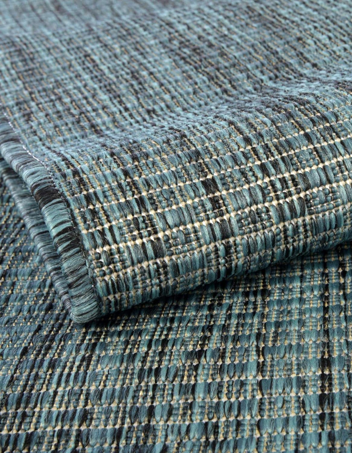 Unique Loom Outdoor Solid Collection Area Rug (2' 7" x 12' Runner Teal/Navy Blue)