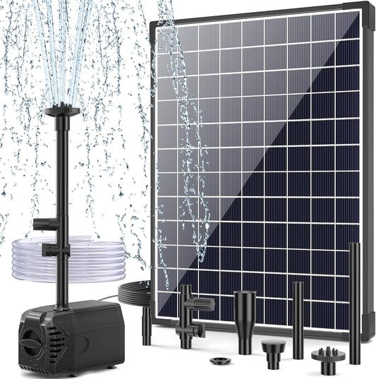 POPOSOAP 25W Solar Fountain Pump, Solar Water Pump with Water Flow Adjustable, Water Pump with Water Shortage Protection &17Ft Cord & 6.56FT Clear Tubing for Ponds, Waterfall, Garden