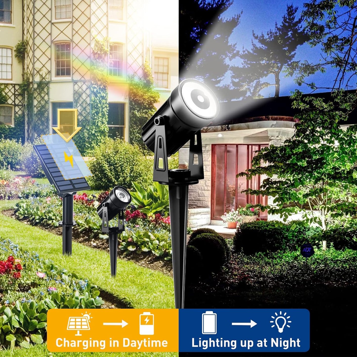 T-SUNUS Halloween Solar Landscape Spotlights Metal, Garden Spot Lights Outdoor IP65 Waterproof 9.8ft Cable Separated Panel, Auto On/Off for Christmas Tree Flag Driveway Pathway Pool Area (White 6000K)